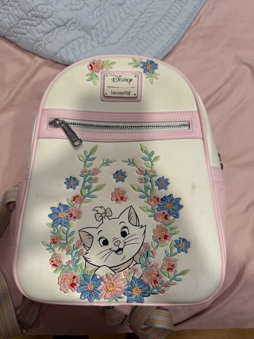 Loungefly Cream & Pink Marie Floral Mini Backpack